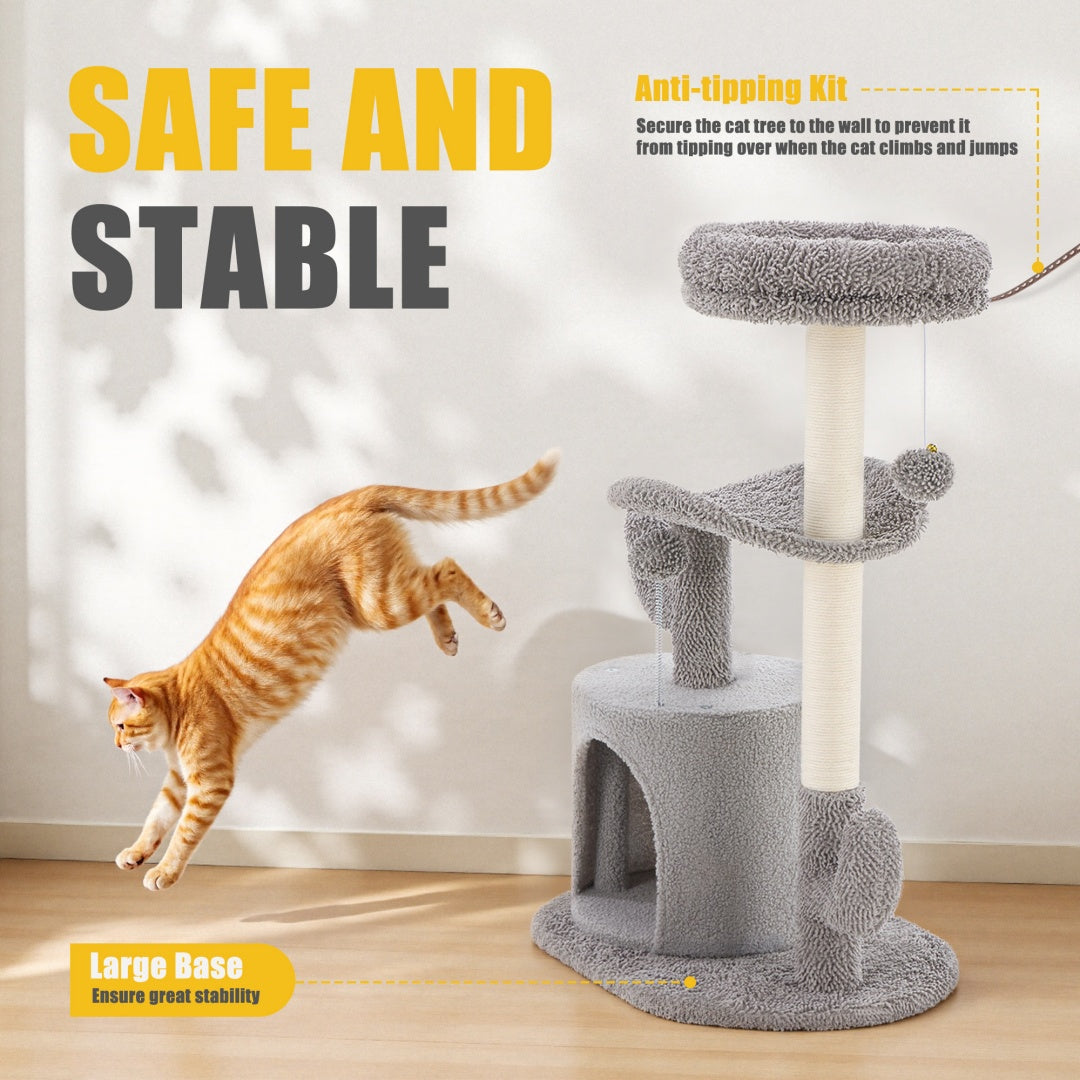 Small Cat Tree Tower, 33 Cat Scratching Post With Curved Bed