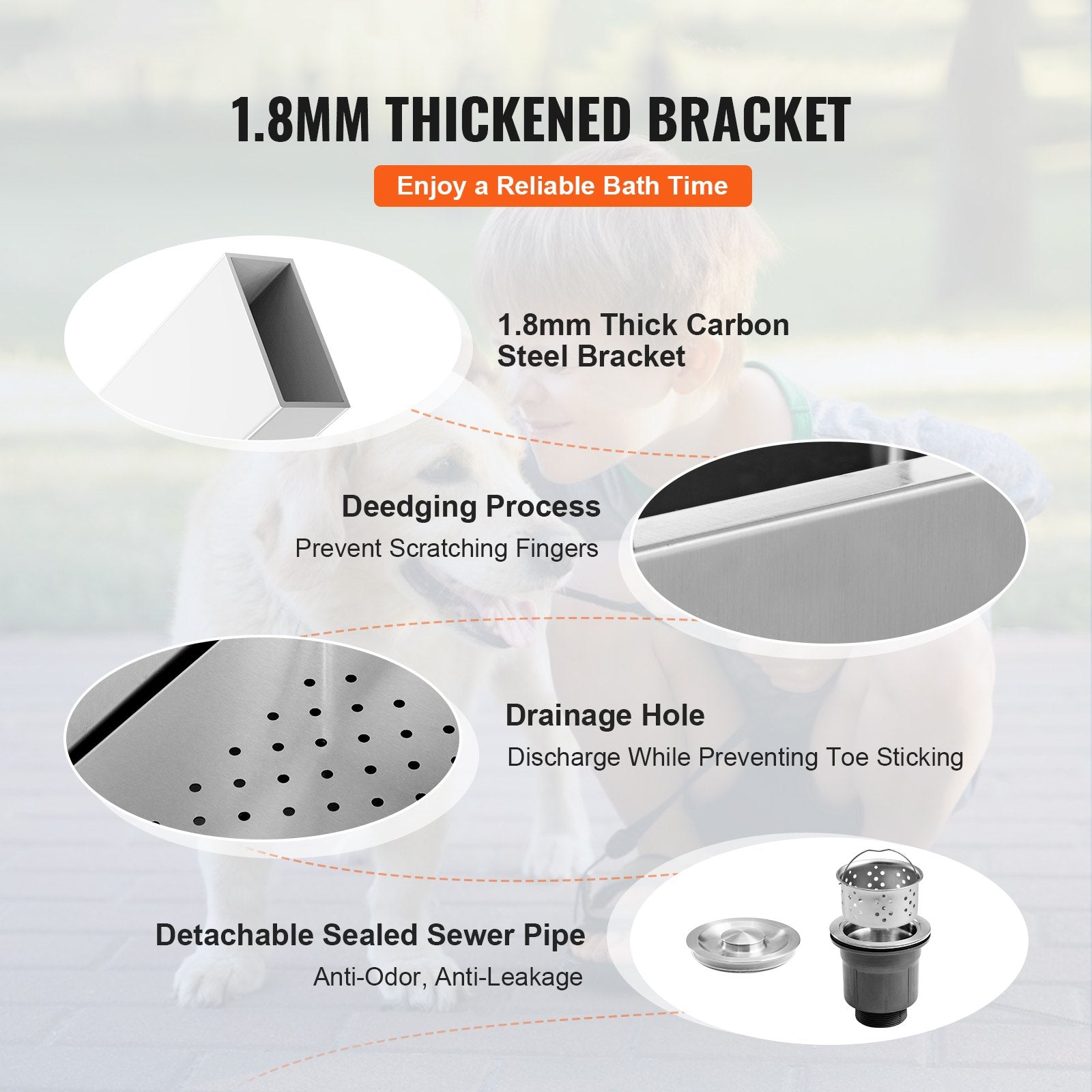 50" Pet Dog Bathing Station Electric Height Adjustment, Professional Stainless Steel Dog Grooming Tub W/ Soap Box, Faucet,Rich Accessory,Bathtub For Multiple Pets, Washing Sink For Home(Left)