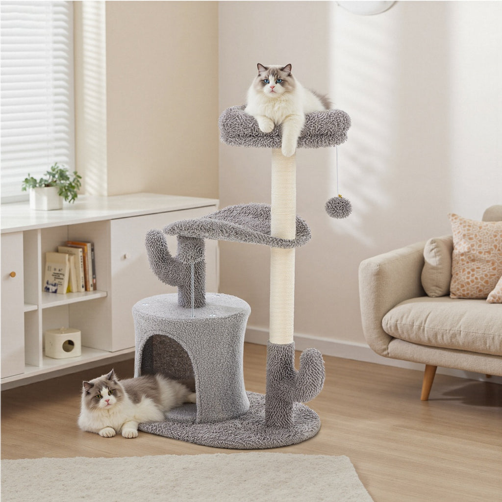Small Cat Tree Tower, 33 Cat Scratching Post With Curved Bed