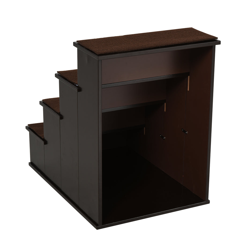 Pet Stairs, Small Pet Steps with Cushioned Removable Covering for Dogs and Cats Up To 22 lbs, Brown