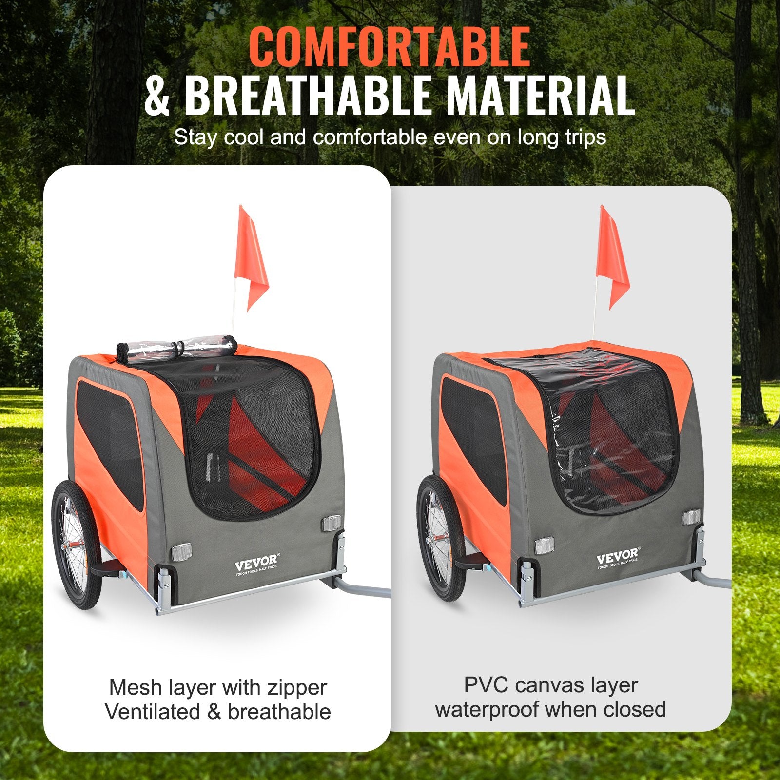 Dog Bike Trailer, Supports Up To 66 Lbs, Pet Cart Bicycle Carrier, Easy Folding Frame With Quick Release Wheels, Universal Bicycle Coupler, Reflectors, Flag, Collapsible To Store, Orange/Gray