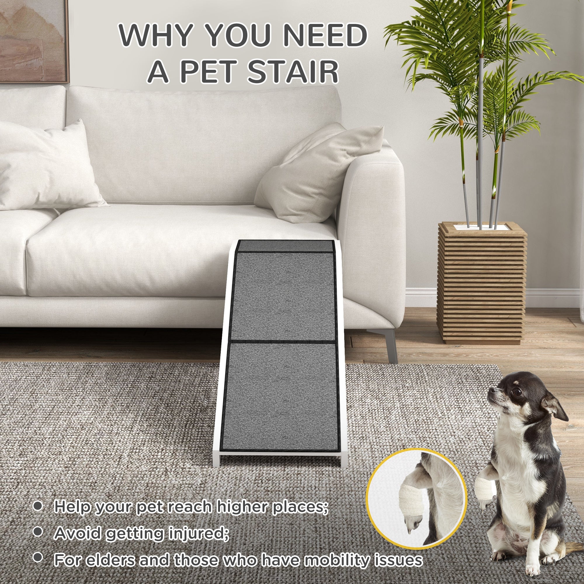 60" Pet Ramp For Dogs & Cats With Non-Slip Carpet, White