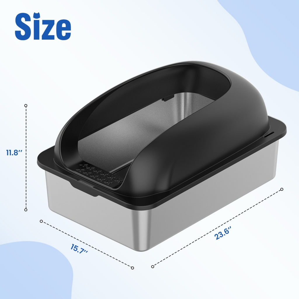 Stainless Steel Cat Litter Box With Lid, Large Cat Litter Box For Big Cats, Scoop And Mat Included