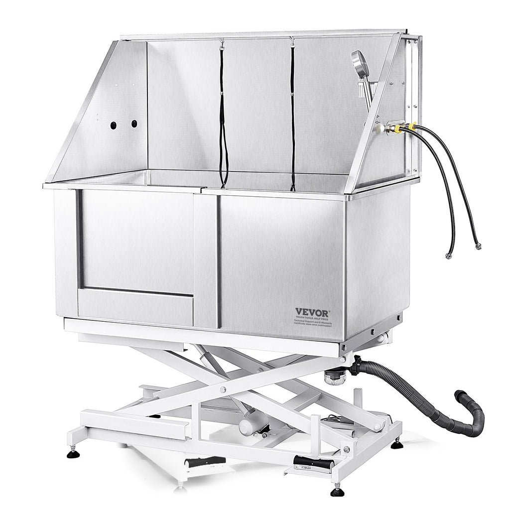50" Pet Dog Bathing Station Electric Height Adjustment, Professional Stainless Steel Dog Grooming Tub W/ Soap Box, Faucet,Rich Accessory,Bathtub For Multiple Pets, Washing Sink For Home(Left)