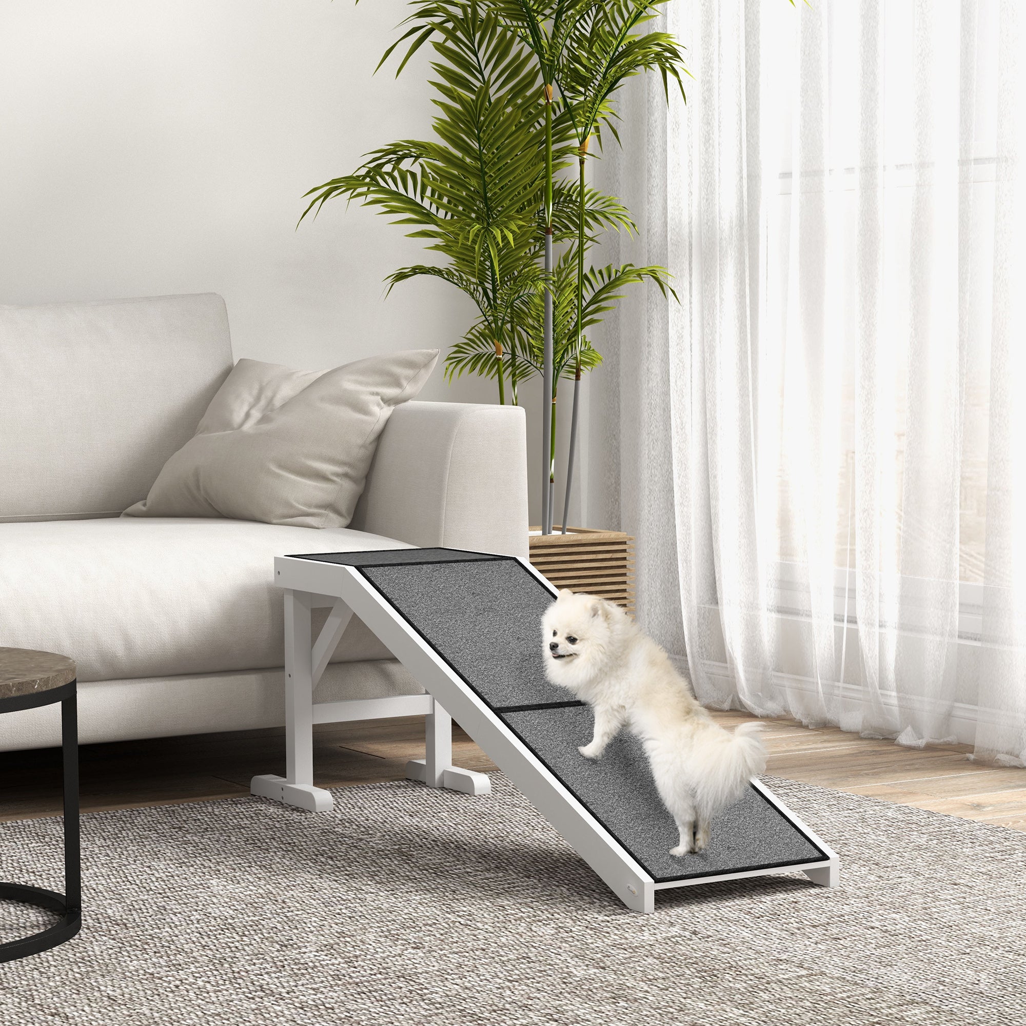 60" Pet Ramp For Dogs & Cats With Non-Slip Carpet, White